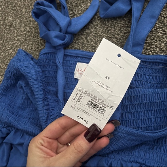 Isabel Maternity Tie Strap Baby Doll Top Blue Size XS NWT - Picture 4 of 4